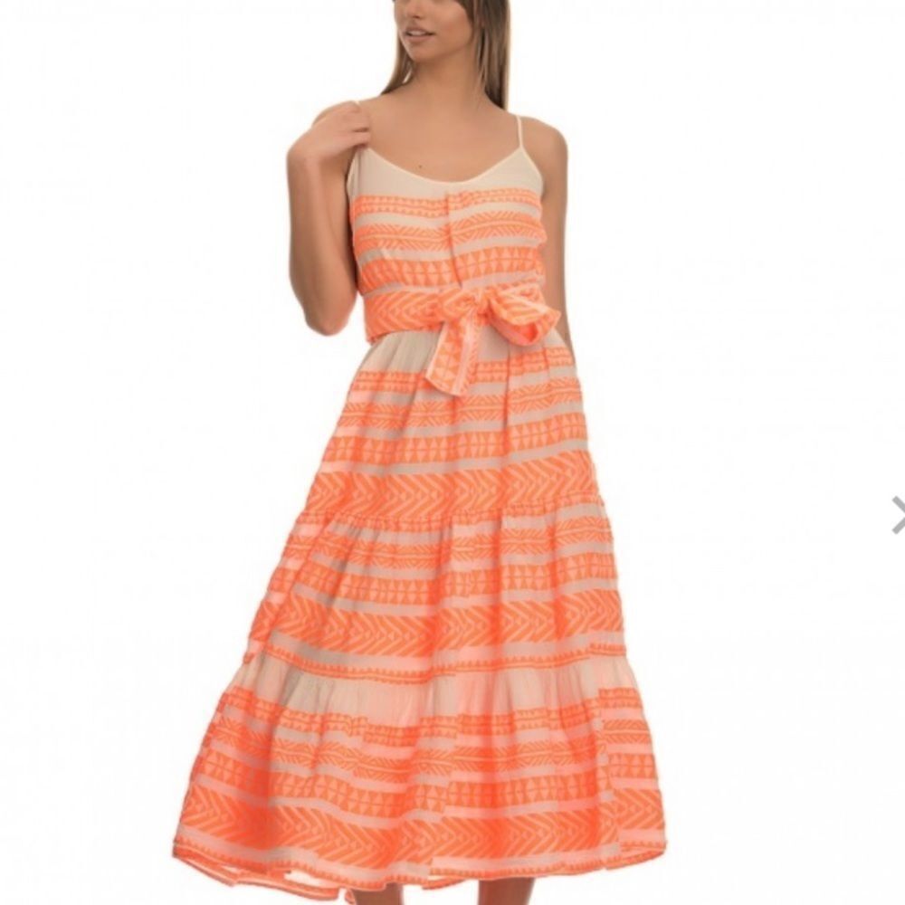 Anthropologie Devotion Twins Midi Neon Orange Dress One Size